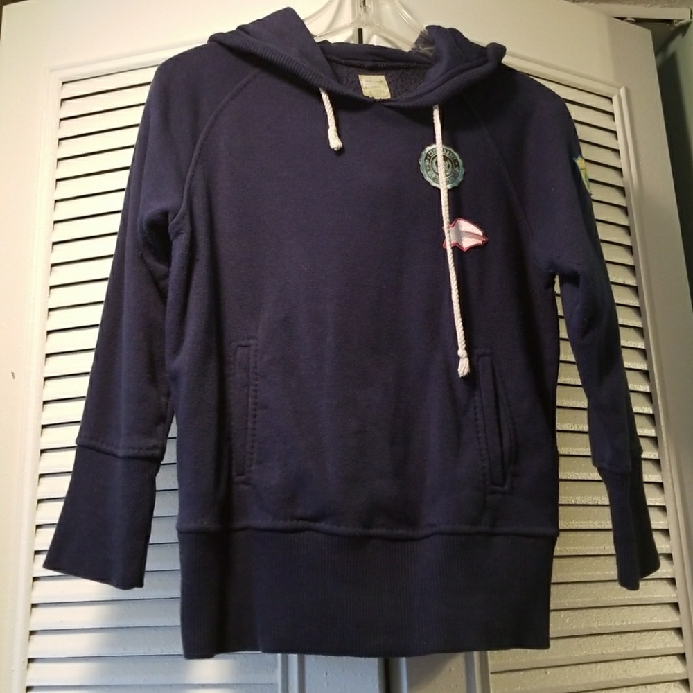 Navy pull over hoodie w/ patches